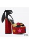 Yves Saint Laurent Paige Platform Sandals In Suede With Stars Patchwork Red