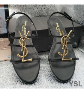 Yves Saint Laurent Cassandra Open Sandals In Smooth Leather With Bamboo Logo Black