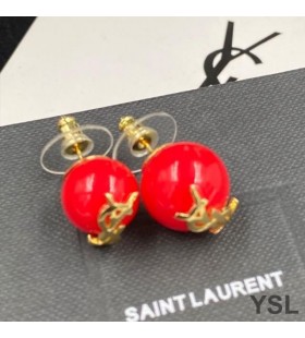 Yves Saint Laurent Cassandre Perle Øreringe I Metal, Guld/Rød
