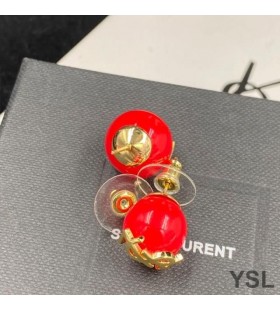 Yves Saint Laurent Cassandre Perle Øreringe I Metal, Guld/Rød