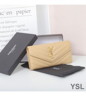 Yves Saint Laurent Store Monogram Flap Wallet I Kornet Matelasse Læder Abrikos/Guld
