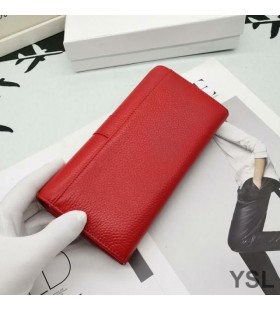 Yves Saint Laurent Store Y-Ligne Flap Wallet I Kornet Læder Rød/Guld