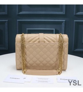 Yves Saint Laurent Medium Konvolut Kæde Taske I Blandet Kornet Matelasse Læder Abrikos/Guld