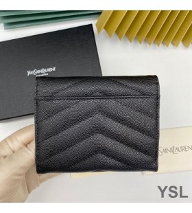 Yves Saint Laurent Monogram Trifold Kort Sag I Kornet Matelasse Læder Sort/Sølv