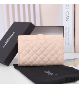 Yves Saint Laurent Lille Kuvert Flap Wallet I Blandet Kornet Matelasse LÃ¦der Pink/Guld