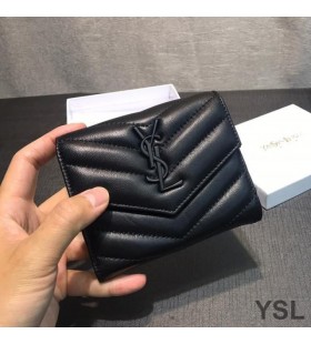Yves Saint Laurent Lille Kuvert Trifold-Wallet I Matelasse Læder Sort