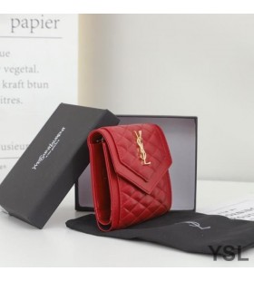 Yves Saint Laurent Lille Gaby Trifold-Wallet I Quiltet Lammeskind Rød/Guld
