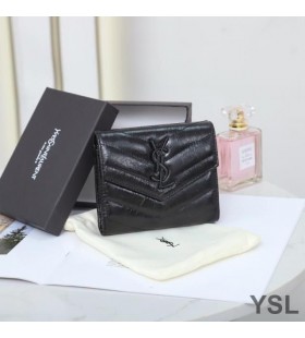 Yves Saint Laurent Lille Monogram Trifold-Wallet I Plisseret Matelasse Læder Sort