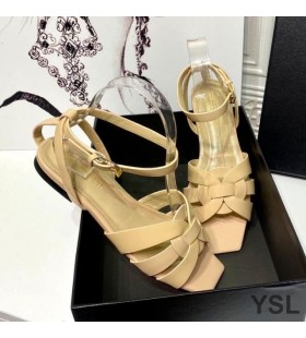 Yves Saint Laurent Tribute Flade Sandaler I Patent Læder Beige