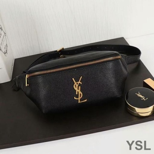 Yves Saint Laurent Klassieke Monogram Riem Tas In Zacht Leer Met Structuurprint Zwart/Goud