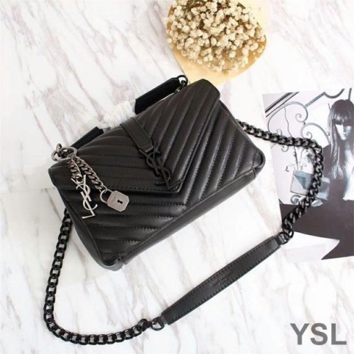 Yves Saint Laurent Medium Klassieke College Chain Bag In Matelasse Leer Zwart