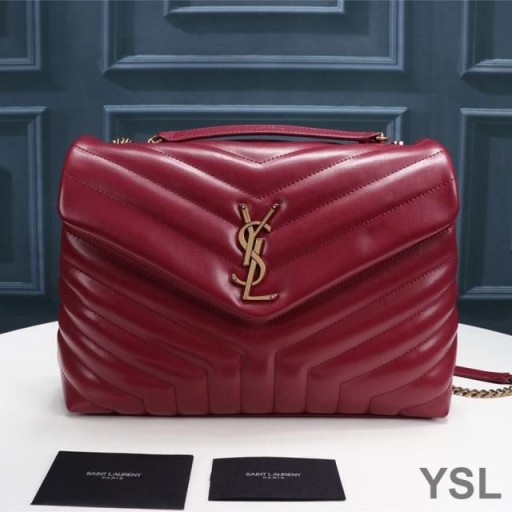 Yves Saint Laurent Medium Loulou Chain Bag In Y Matelasse Leer Rood/Goud