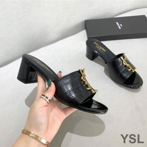 Yves Saint Laurent Monogram Hakken Dia ' S In Alligator In Reliëf Leer Zwart