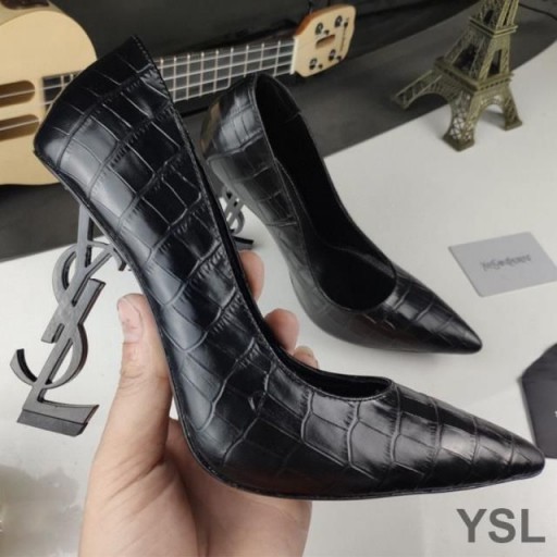 Yves Saint Laurent Opyum Pompen In Alligator Leer met Zwart Hak Zwart