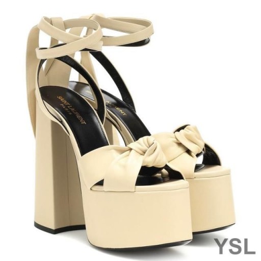 Yves Saint Laurent Paige Platform Sandalen In Glad Leer Abrikoos