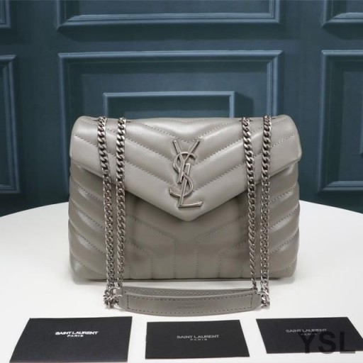 Yves Saint Laurent Kleine Loulou Chain Bag In Y Matelasse Lederen Grijs/Zilver