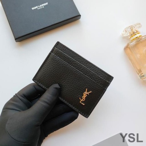 Yves Saint Laurent Kleine Monogram Card Case In Generfd Leder Zwart/Goud