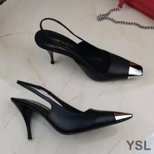 Yves Saint Laurent Vesper Slingback Pumps In Leer Zwart