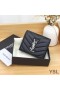 Yves Saint Laurent Monogram Flap Card Case In Generfd Matelasse Leer Zwart/Zilver