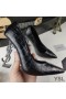 Yves Saint Laurent Opyum Pompen In Alligator Leer met Zwart Hak Zwart