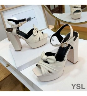 Yves Saint Laurent Candy Platform Sandals In Patent Leather with Bow Knot Apricot