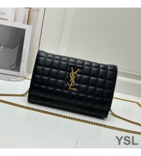 Yves Saint Laurent Cassandre Keten Portemonnee In Lamsvel Zwart/Goud