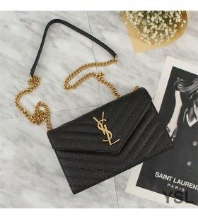Yves Saint Laurent Envelop Keten Portefeuille Gestructureerde Matelasse Leer Zwart/Goud