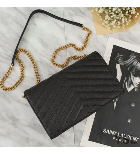 Yves Saint Laurent Envelop Keten Portefeuille Gestructureerde Matelasse Leer Zwart/Goud