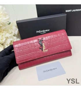 Yves Saint Laurent Grote Cassandra Deconstrueren Bifold Portefeuille In De Krokodil Reliëf Leer Rood