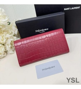 Yves Saint Laurent Grote Cassandra Deconstrueren Bifold Portefeuille In De Krokodil Reliëf Leer Rood
