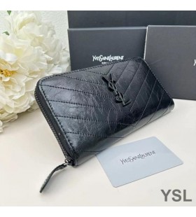 Yves Saint Laurent Grote Cassandra Zip Around Portemonnee In Geplisseerd Matelasse Leer Zwart
