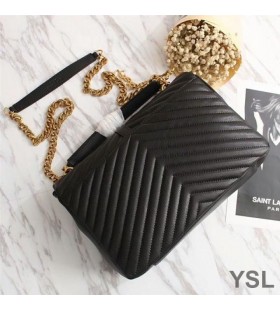 Yves Saint Laurent Grote Klassieke College Chain Bag In Matelasse Leer Zwart/Goud