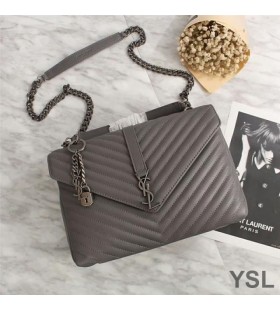 Yves Saint Laurent Grote Klassieke College Chain Bag In Matelasse Lederen Grijs/Zilver