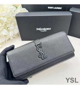 Yves Saint Laurent Grote Lijn Bifold Portemonnee In Generfd Leder Zwart