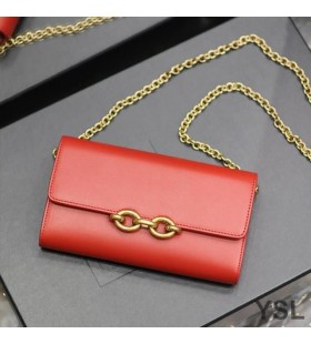 Yves Saint Laurent Le Maillon Keten Portemonnee In Glanzend Leer Rood