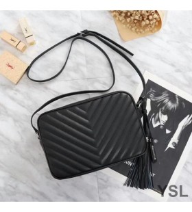 Yves Saint Laurent Lou Camera Tas In Matelasse Leer Zwart/Zilver