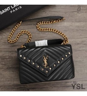 Yves Saint Laurent Medium College Chain Bag-In-Bezaaid Matelasse Leer Zwart/Goud