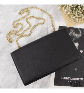 Yves Saint Laurent Medium Kate Keten Tas In Generfd Leder Zwart/Goud