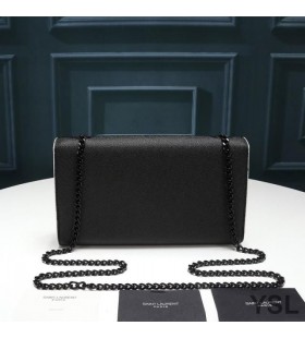 Yves Saint Laurent Medium Kate Keten Tas In Generfd Leder Zwart/Wit