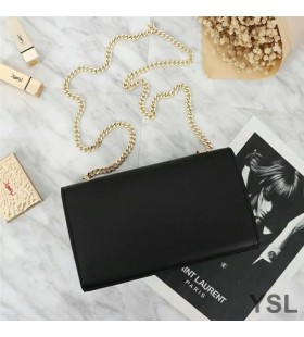 Yves Saint Laurent Medium Kate Keten Tas In Leer Zwart/Goud
