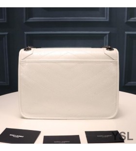 Yves Saint Laurent Medium Niki Chain Bag In Geplisseerd En Gewatteerde Leer Wit/Zilver