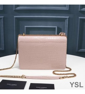 Yves Saint Laurent Medium Zonsondergang Chain Bag-In-Krokodil In Reliëf Lederen Roze/Goud