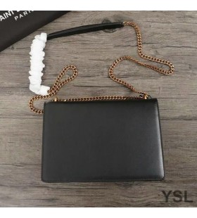 Yves Saint Laurent Medium Zonsondergang Keten Tas In Leer Zwart/Goud