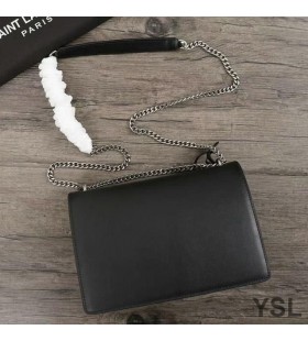 Yves Saint Laurent Medium Zonsondergang Keten Tas In Leer Zwart/Zilver