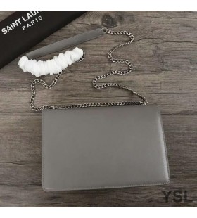 Yves Saint Laurent Medium Zonsondergang Keten Tas In Leder Grijs/Zilver