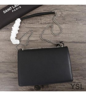 Yves Saint Laurent Medium Sunset Chain Bag In Textured Leather Black/Silver