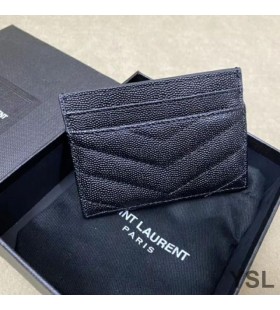 Yves Saint Laurent Monogram Card Case In Grained Matelasse Leather Black/Silver