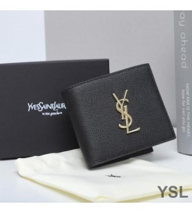 Yves Saint Laurent Monogram Oost/West-Portefeuille In Generfd Leder Zwart/Goud