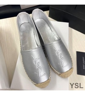 Yves Saint Laurent Monogram Espadrilles In Lamsvel Zilver