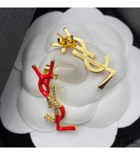 Yves Saint Laurent Opyum Oorbellen In Metalen, Emaille en Kristallen Goud/Rood